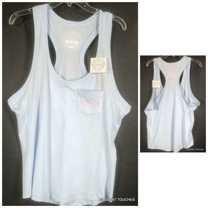 Lauren James Southern Comfort Tank Top M Blue T-Back Collegiate Cotton Beachy